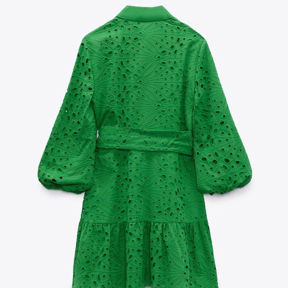 ZARA OPENWORK EMBROIDERED DRESS GREEN ( SIZE S) - Picture 3 of 11